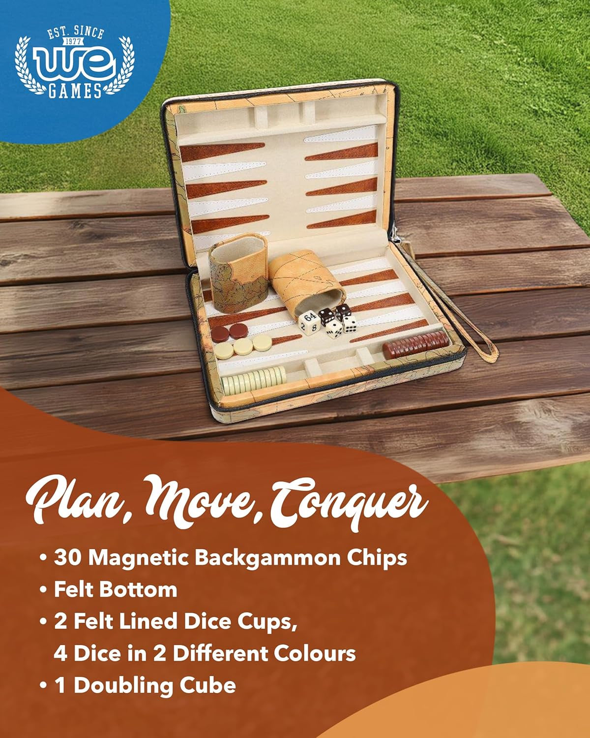 Magnetic Map Style Backgammon Board and Carrying Strap - Board Games for Adults, Travel Games, Travel Backgammon Sets for Adults