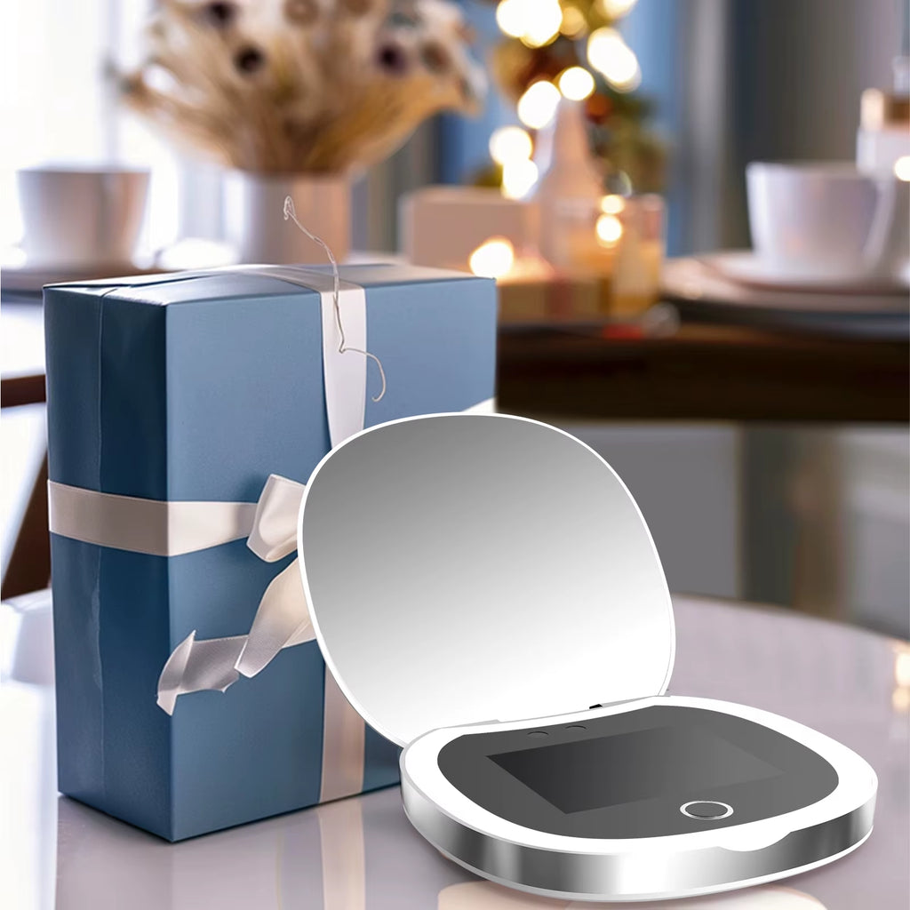 UV Mirror Sunscreen Testing Camera with Light 2X Magnification Travel Makeup 3.5In Pocket Size L Pocket Mirror Sunscreen Mirror