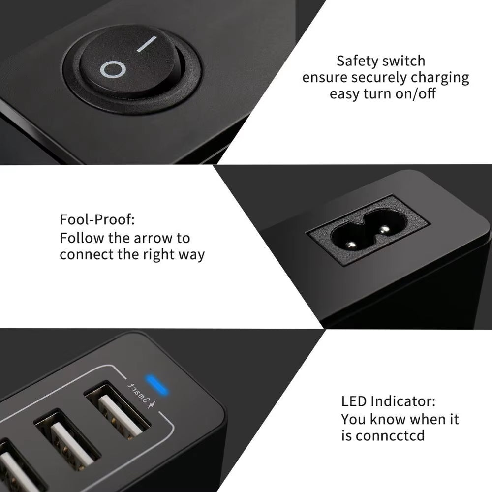 10 USB Ports Quick Charge Charger Station Dock with Cable 60W US AU EU UK KR Plug for Iphone Ipad PC Kindle Multi USB Charger