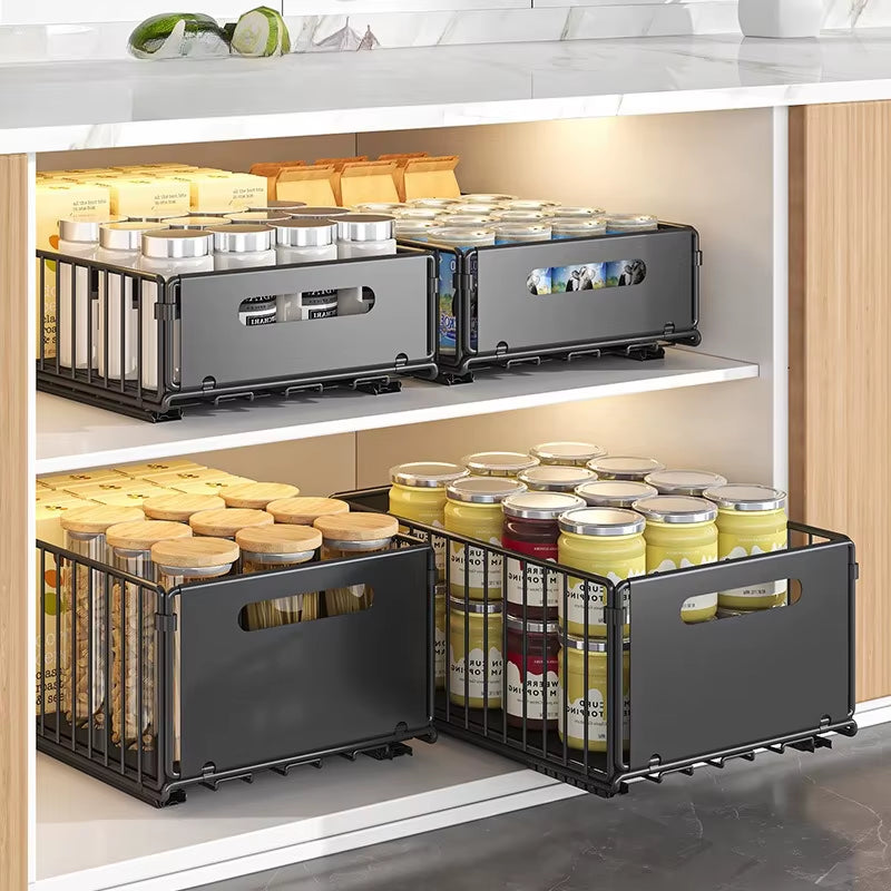 Pull Out Foldable Cabinet Storage Rack Kitchen Storage Artifact Multi-Layer Telescopic Storage Rack No Installation Required