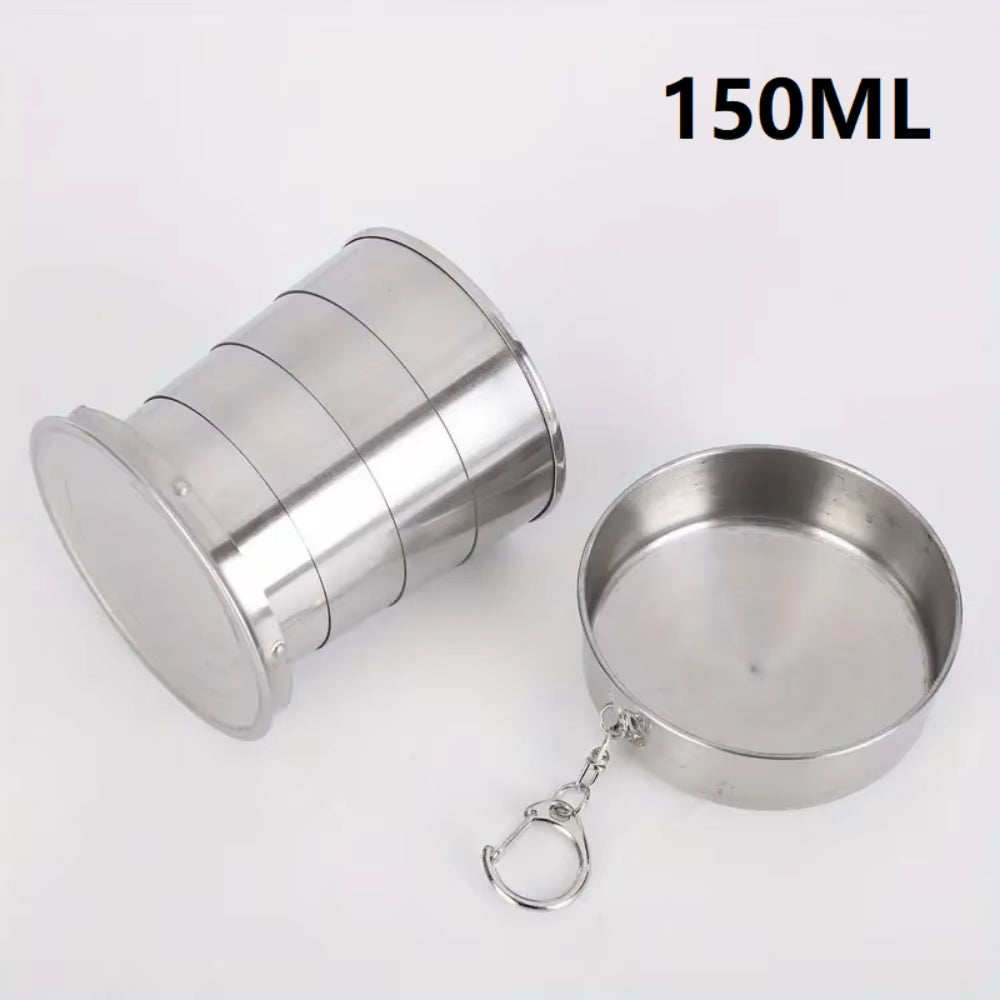 Portable Stainless Steel Folding Cup 70Ml / 150Ml / 250Ml for Outdoor Travel, Foldable and Stretchable for Hiking and Camping