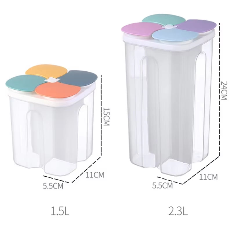 Kitchen Cereals Storage Box Plastic 4 Grids Cereals Sealed Jar Food Container Moisture-Proof Grain Tank Spaghetti Keep Fresh Box