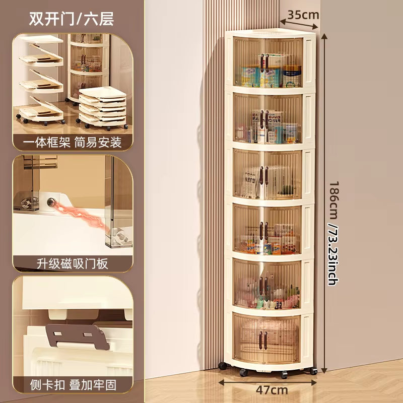 Plastic Double-Door Foldable and Mobile Triangular Storage Cabinet, Snack, Toy, Home Corner Storage Corner Cabinet