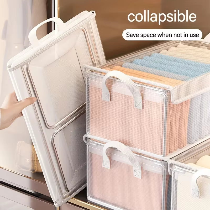 Extra-Large Foldable PVC Storage Box with Lid - Dustproof, Multi-Purpose Organizer for Clothes Trousers Closet Organizer