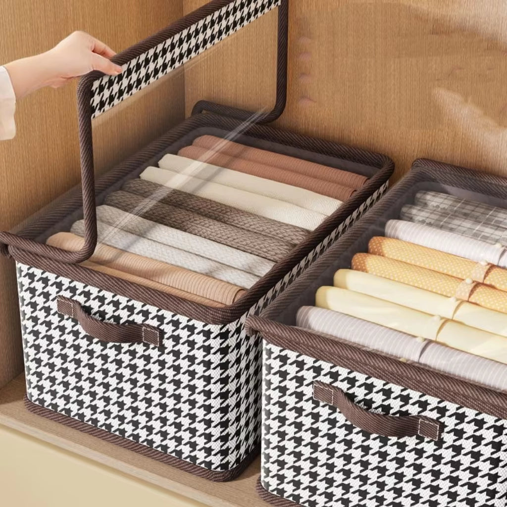 Collapsible Clothing Organizer Folding Clothes Storage Basket with Cover Metal Frame Underwear Storage Home Organization Drawer