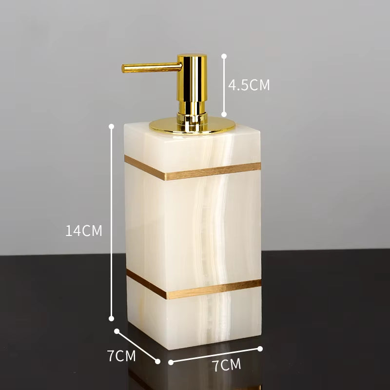 White Onyx Natural Marble Bathroom Accessories Set Gold Luxury Soap Dispenser Soap Dish Tray Toothbrush Holder Bathroom Set