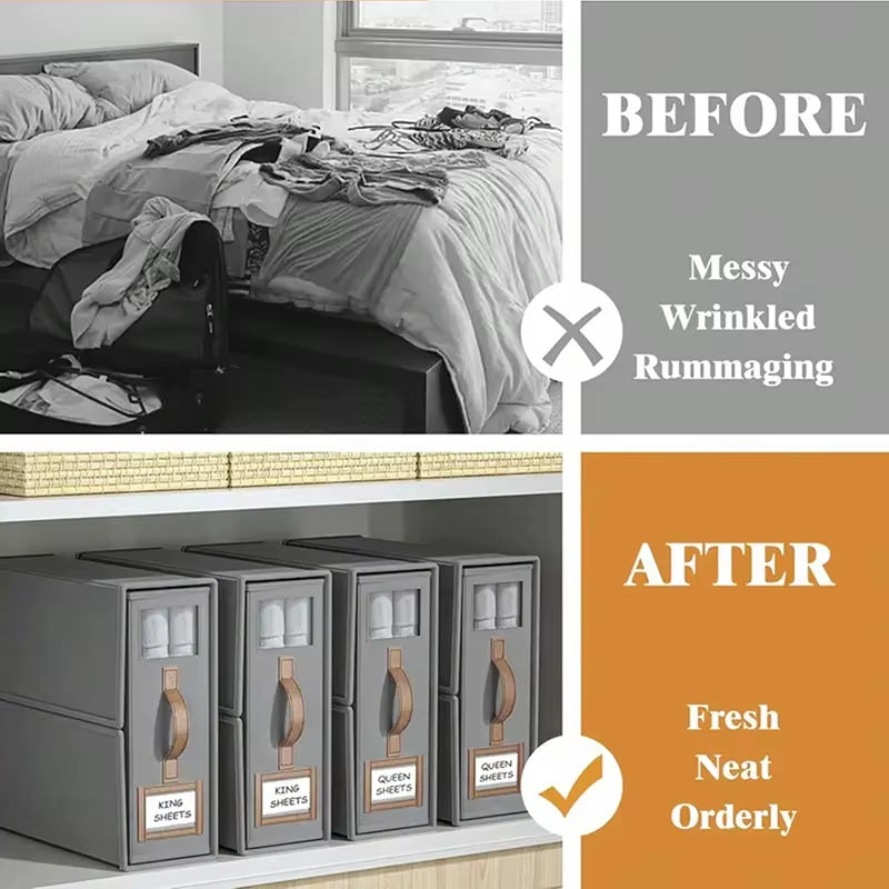 Bed Sheet Foldable Organiser Clothes, Comforter Organiser Large Capacity Zip-On Sheet Organiser for Sheets, Clothes,