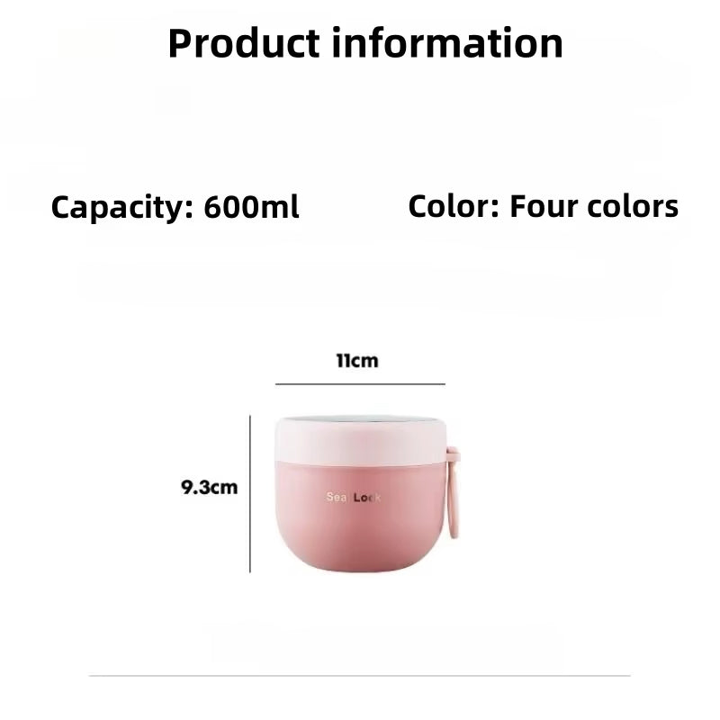 600ML 304 Stainless Steel Soup Noodle Bowls with Lid Microwave Safe Lunch Box Students Office School Reusable Food Container
