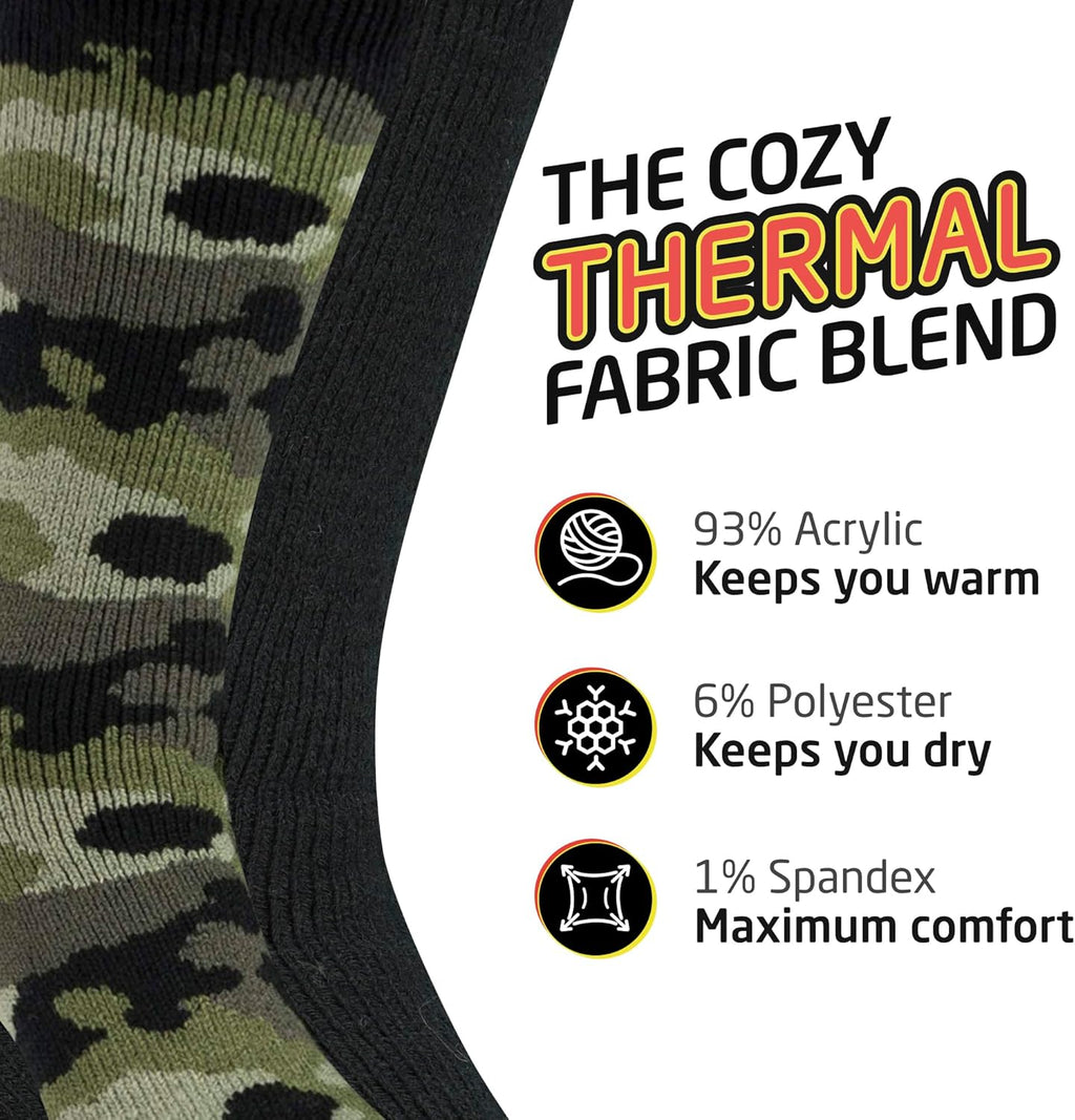 Thermal Socks for Men - Extreme Cold Weather, 2 Pack Thick Warm Socks, Winter Insulated, Size 6-12.5