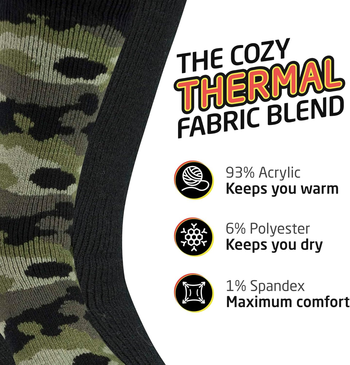 Thermal Socks for Men - Extreme Cold Weather, 2 Pack Thick Warm Socks, Winter Insulated, Size 6-12.5