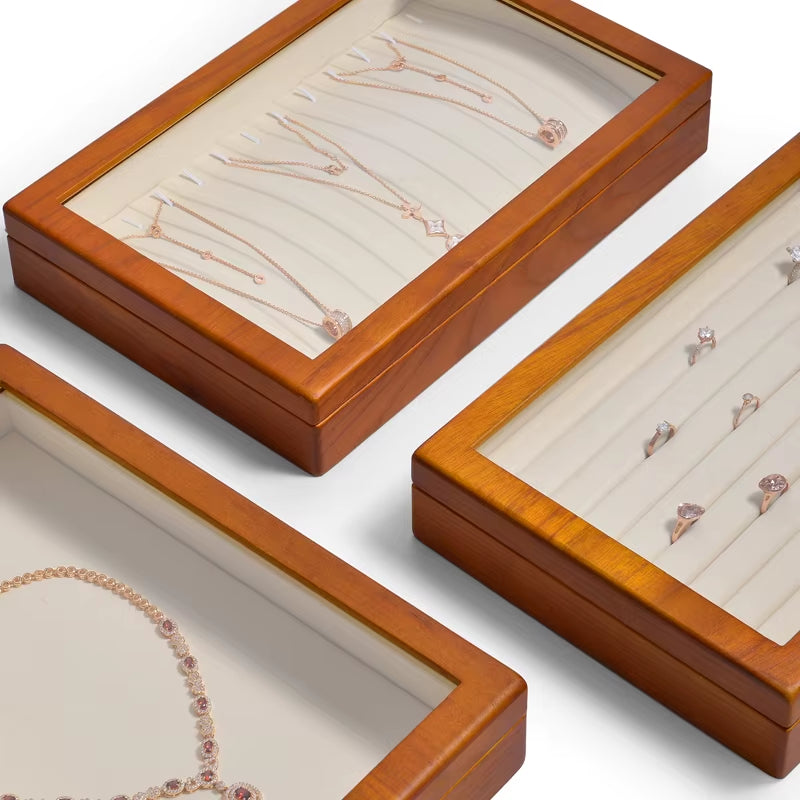 Wooden Jewelry Box Retro Jewelry Display Ring Necklace Earring Bracelet Box Multi Jewelry Storage Organizer Display Case