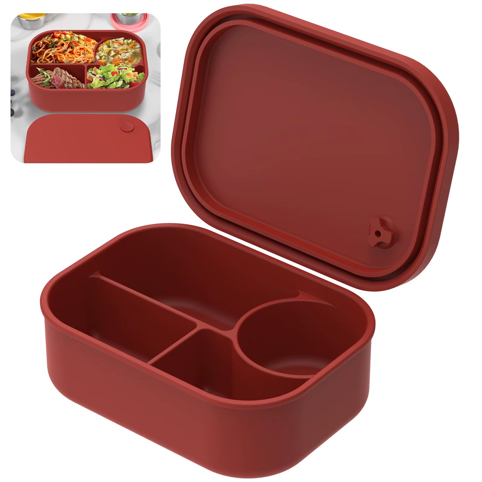 Silicone Bento Box 500Ml Portable Food Storage Container Leakproof Travel Meal Box with 4 Compartment Microwave Safe for Home