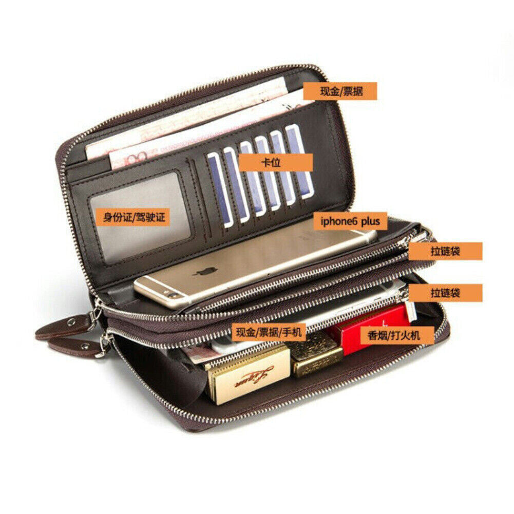 Men'S Leather Wallet Business Clutch Handbag Wallet Purse Mobile Phone Bag USA