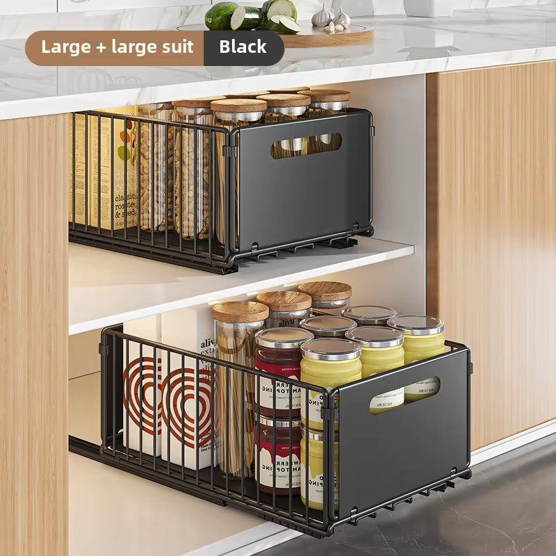 Pull Out Foldable Cabinet Storage Rack Kitchen Storage Artifact Multi-Layer Telescopic Storage Rack No Installation Required