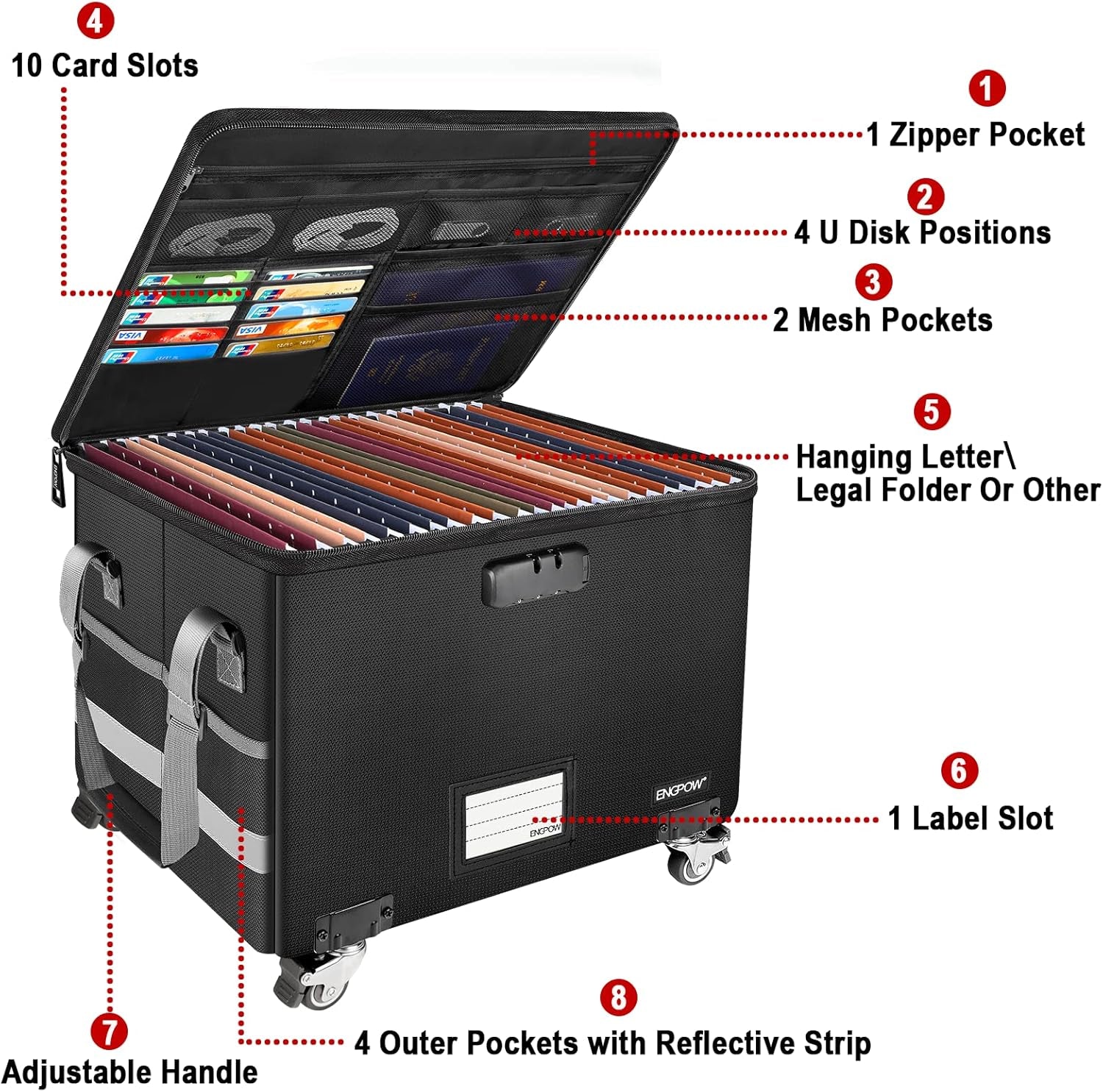 File Box with Wheels, Fireproof Document Box with Lock,Collapsib