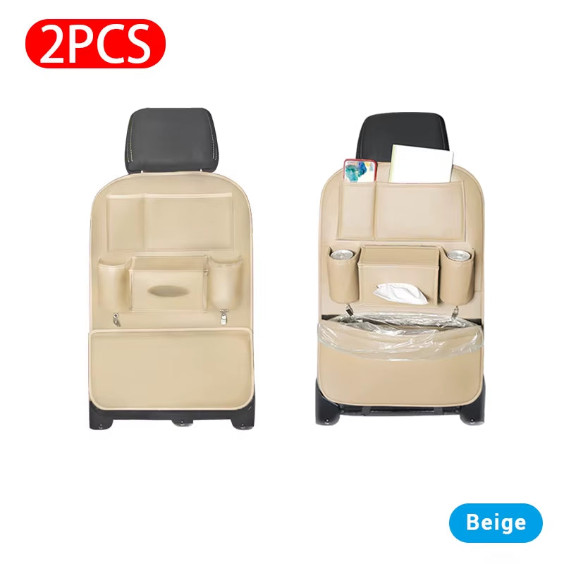 Car Seat Back Organizer PU Leather Backseat Bag Multifunctional Car Storage Organizer with 6-Pocket for Travel Stowing Tidying