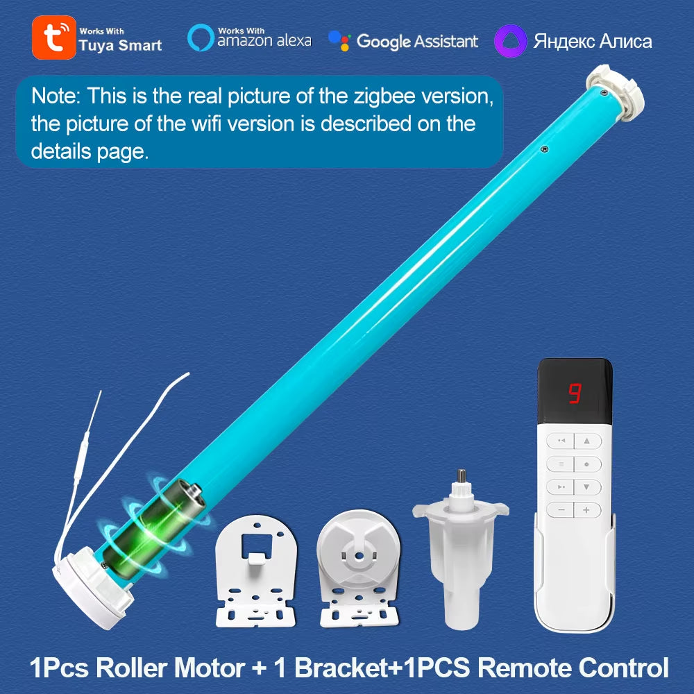 Tuya Zigbee Battery Window Smart Curtains Blinds Roller Motor for 37 38Mm Tube Work Alice Alexa Smart Speaker Home