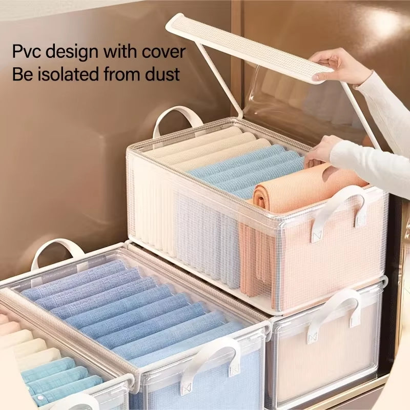 Extra-Large Foldable PVC Storage Box with Lid - Dustproof, Multi-Purpose Organizer for Clothes Trousers Closet Organizer