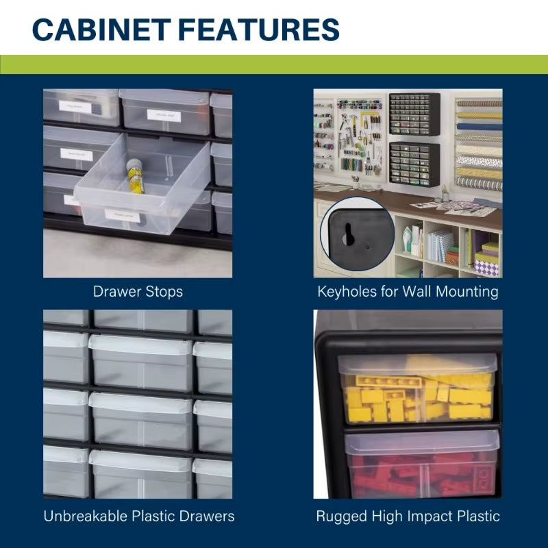 24-Drawer Plastic Drawer Storage Cabinet for Garage Organization, Bead Organizer, Building Bricks Storage, Teacher Too