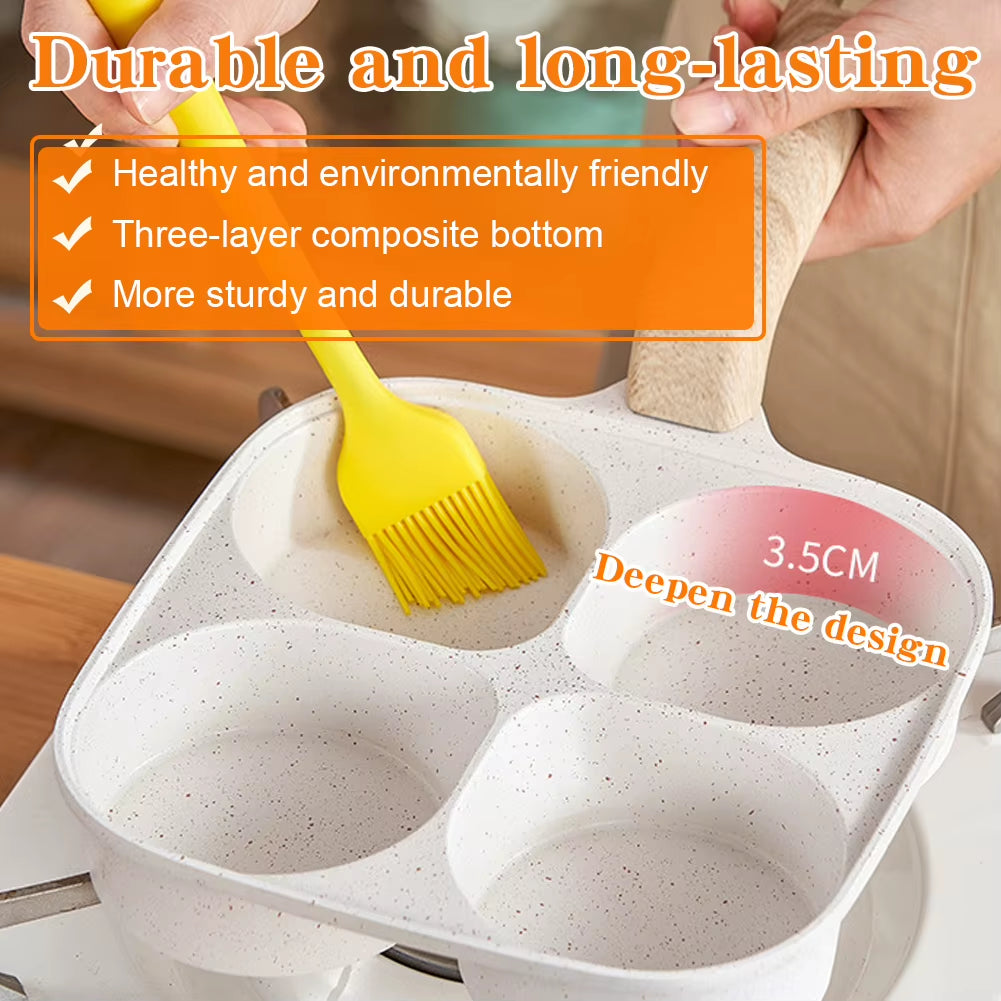 Eco-Friendly Four-Cup Griddle Pan for Breakfast Eggs Pancakes Burgers Nonstick Easy Clean Heat-Resistant Handle for All Stovetop