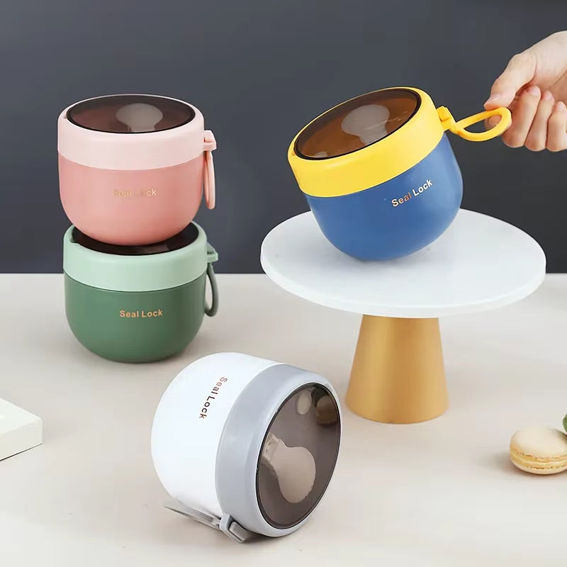 600ML 304 Stainless Steel Soup Noodle Bowls with Lid Microwave Safe Lunch Box Students Office School Reusable Food Container