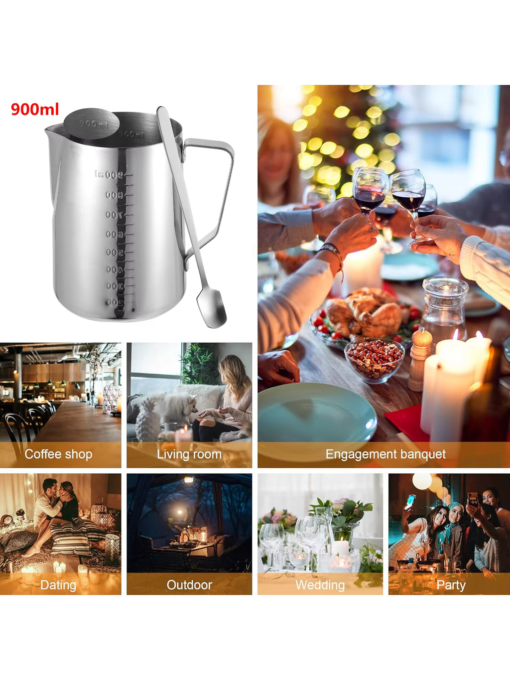 900Ml Candle Wax Melting Pot with High Spoon - Stainless Steel Candle Making Pot and Spoon - Candle Wax Melting Pot for Candle Making Supplies - Candle Melting Pot for Melting Wax - Candle Pouring Pot