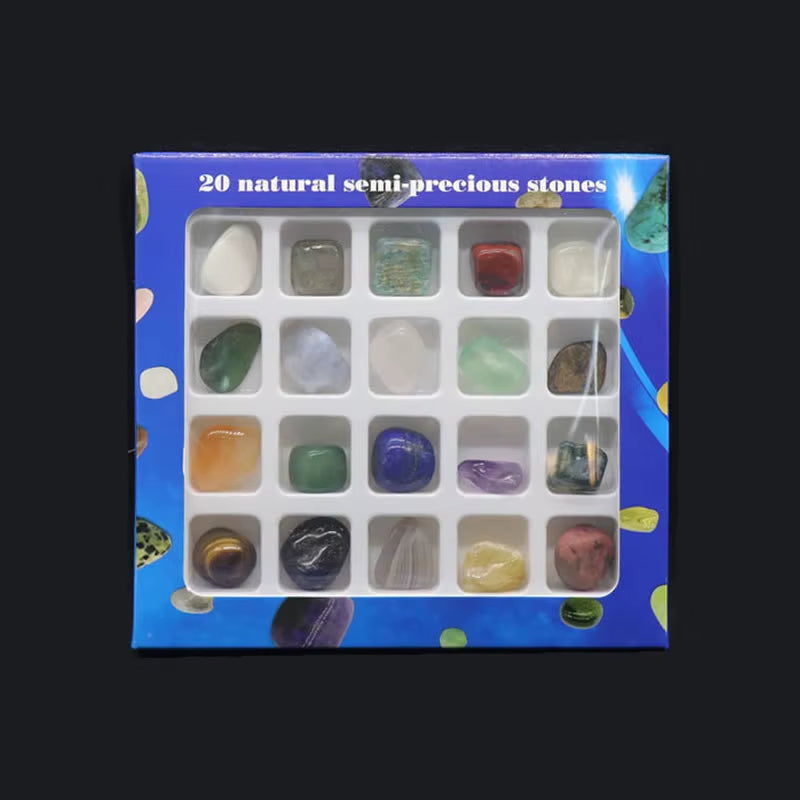 20Pcs/Set Natural Stone Box Fossile Healing Quartz Raw Mineral Rock Crystal Agate Specimen for Education Home Decor Energy Reiki