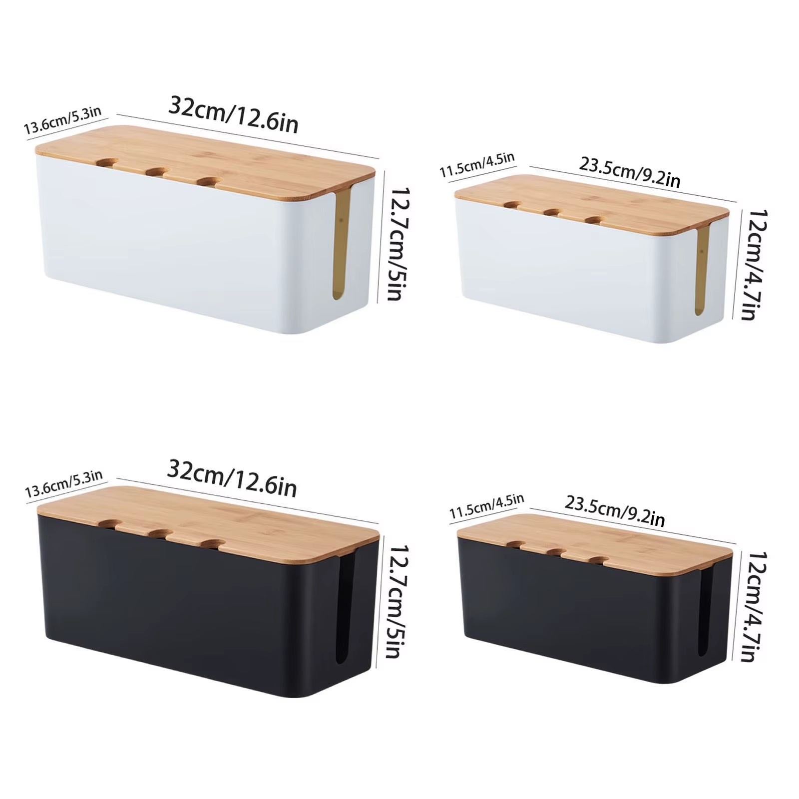 Large Cable Management Box – Wooden Style Cord Organizer and Cover for TV Wires, Computer, USB Hub and under Desk Power Strip –