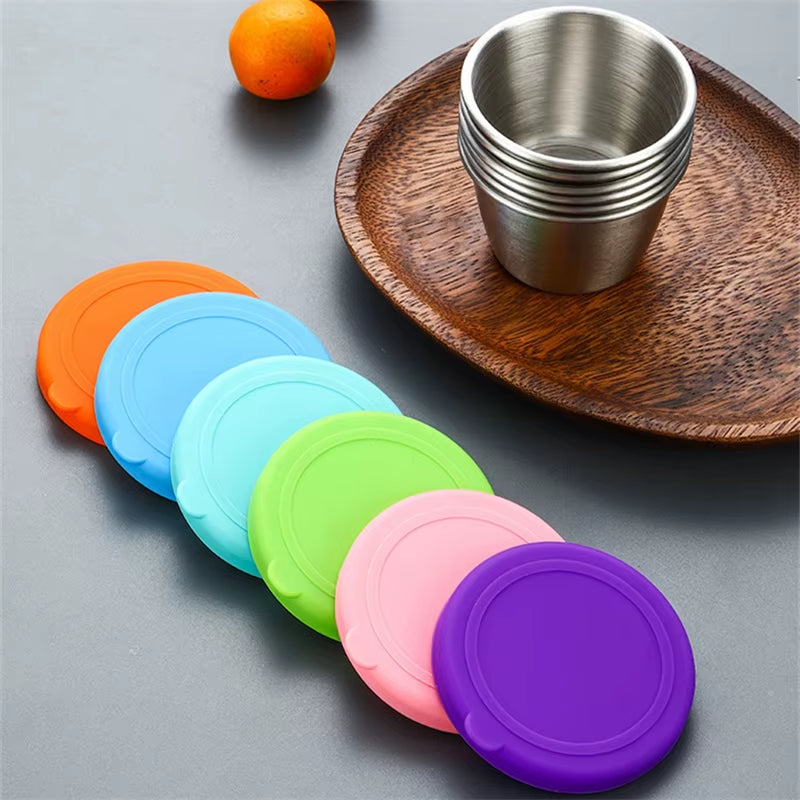40/50/70ML Sealed Silicone Lid Sauce Cup Stainless Steel Small Seasoning Bowl Salad Tomato Dipping Saucer Box Kitchen Tableware
