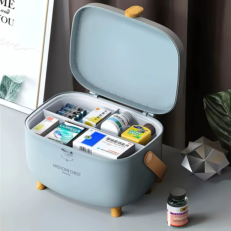 Large Capacity Multi Compartment Medicine Organizer Box Portable with Handle for Home Travel Nursing Homes Retro Design