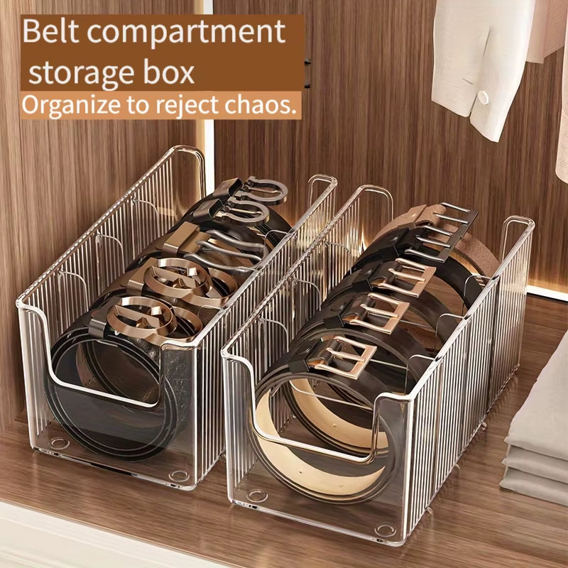 Belt Storage Box; Home Use; Divided Tie Organizer; Desktop Transparent Men'S Belt Storage Box.