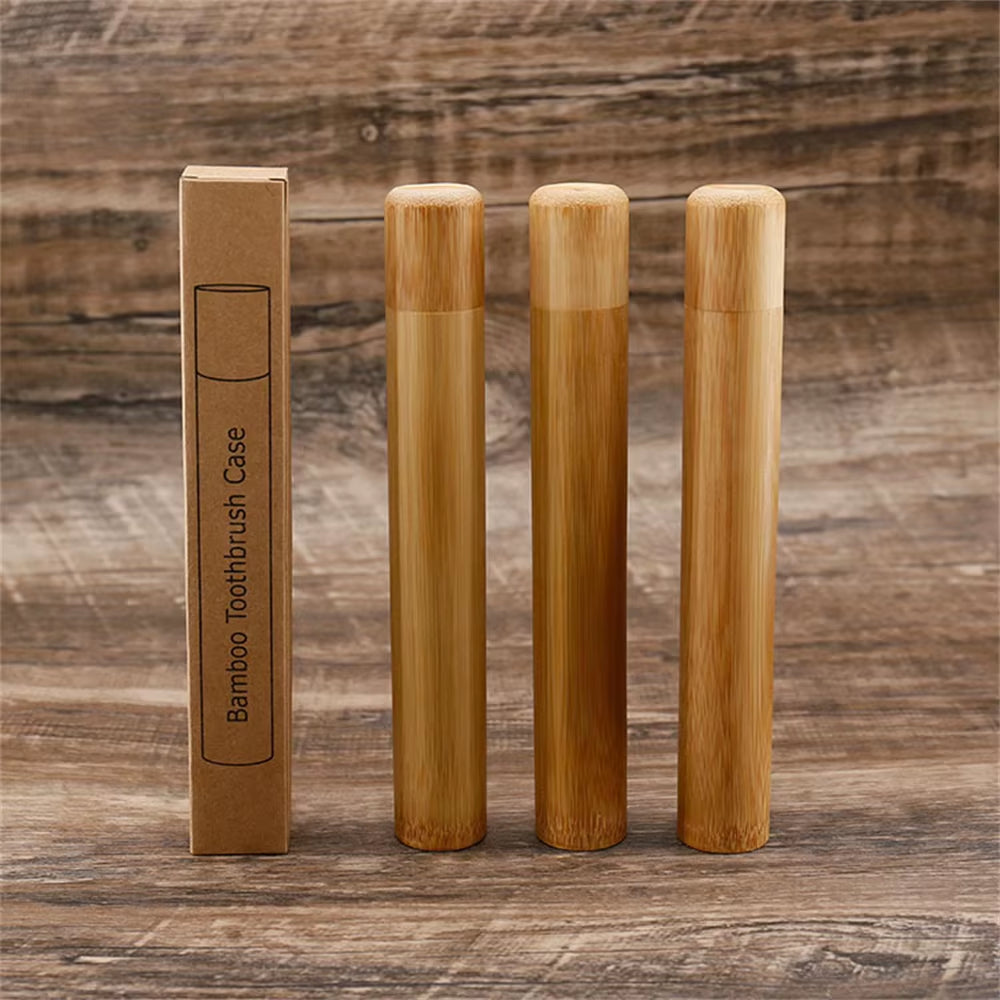 Eco-Friendly Wooden Toothbrush Box round Nature Bamboo Toothbrush Tube Adult Oral Hygiene Health for Portable Travel Accessory