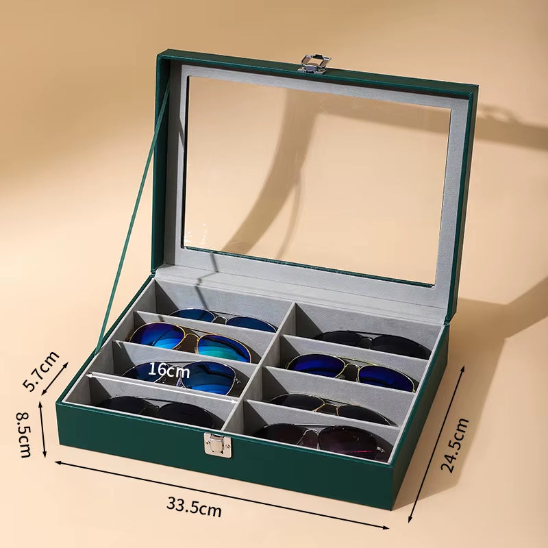 1Pcs Leather Fashion Sunglasses Storage Box Multi Grid Large Capacity Sunglasses Storage Box Jewelry Display Collection Box