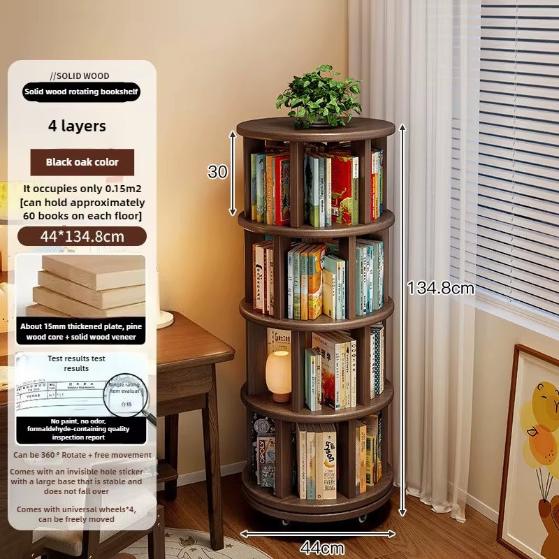 360-Degree Rotating Solid Wood Bookshelf: Floor-To-Ceiling, Wall-Mounted, Narrow Corner Cabinet