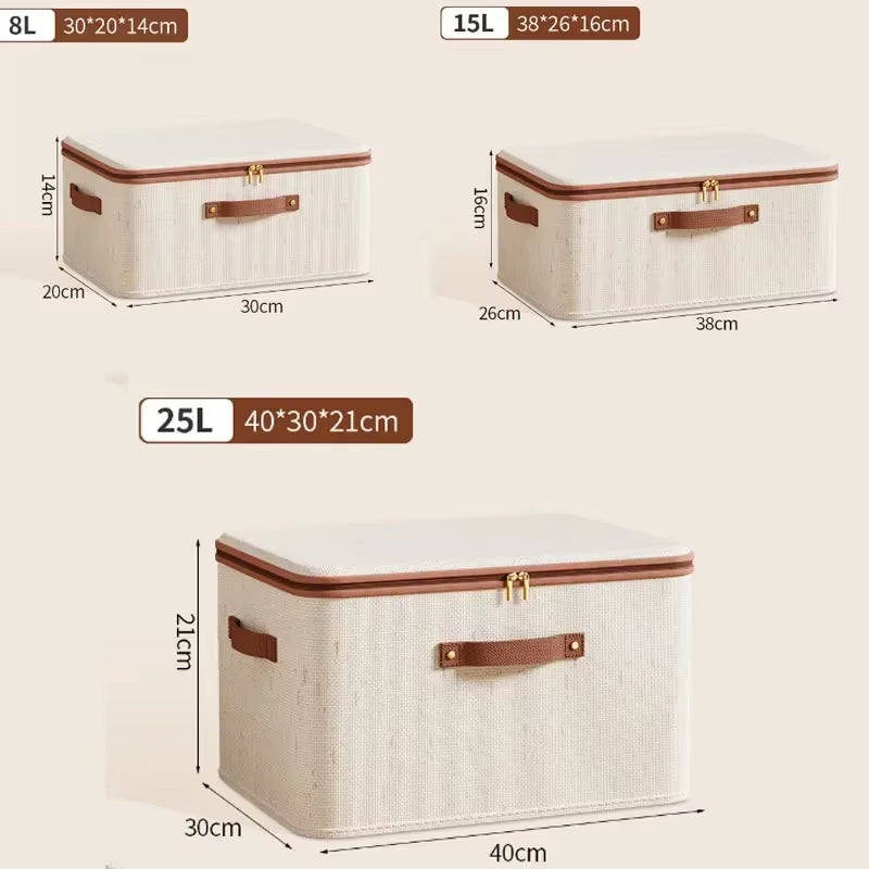 Linen Zipper Storage Boxes, Non-Woven Fabric Clothing Organizer Bins for Home Bedroom Closet Organization,Include Good Helpers