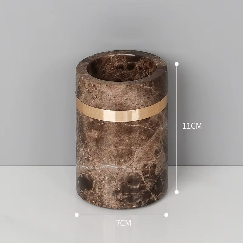 Emperador Dark Natural Marble Bathroom Set Luxury Stone Toothbrush Holder Tooth Mug Soap Dispenser Bathroom Accessories