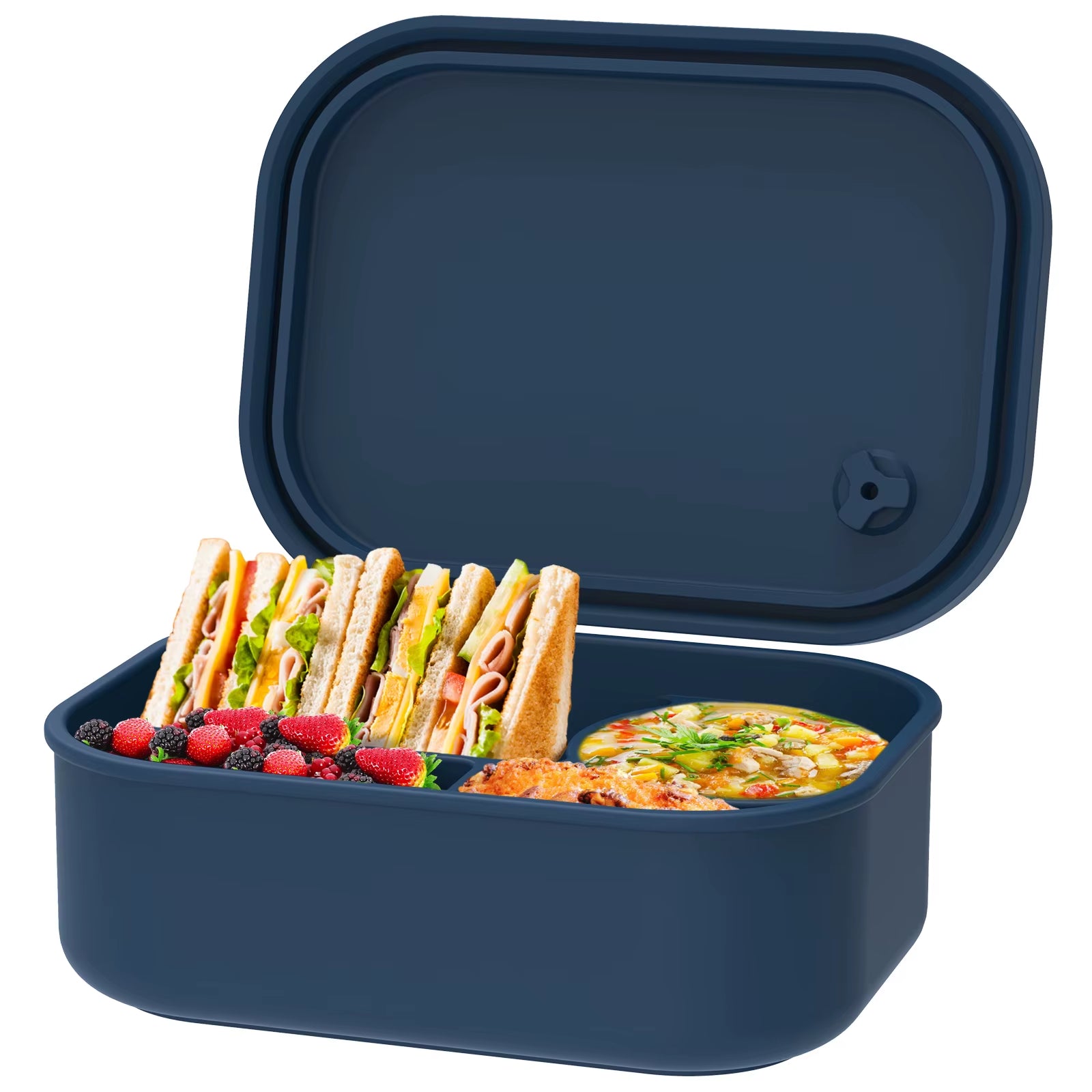Silicone Bento Box 500Ml Portable Food Storage Container Leakproof Travel Meal Box with 4 Compartment Microwave Safe for Home