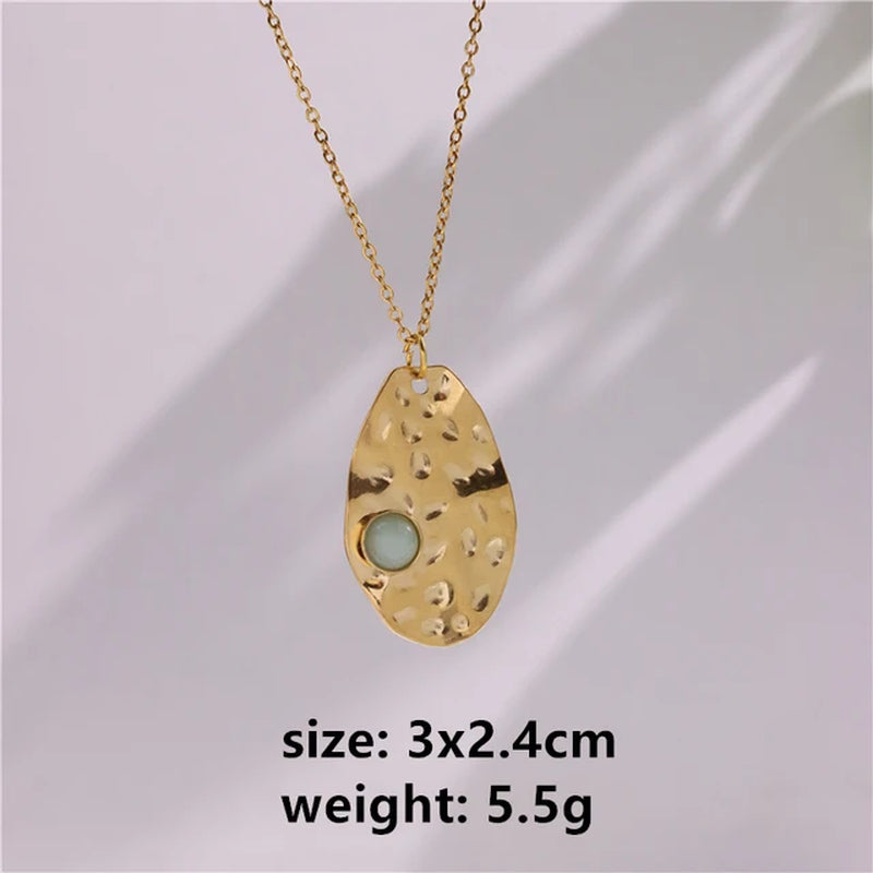2022 New Gray Enamel round Star Sun Charm Natural Stones Pendants Necklace Stainless Steel Clavicle Chain Jewelry