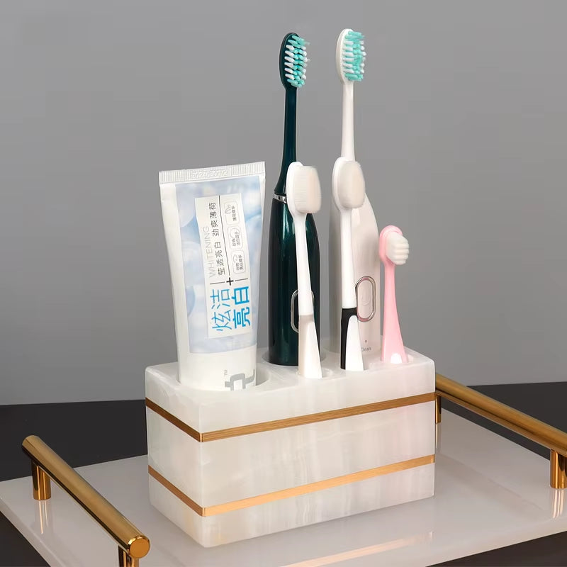 White Onyx Natural Marble Bathroom Accessories Set Gold Luxury Soap Dispenser Soap Dish Tray Toothbrush Holder Bathroom Set
