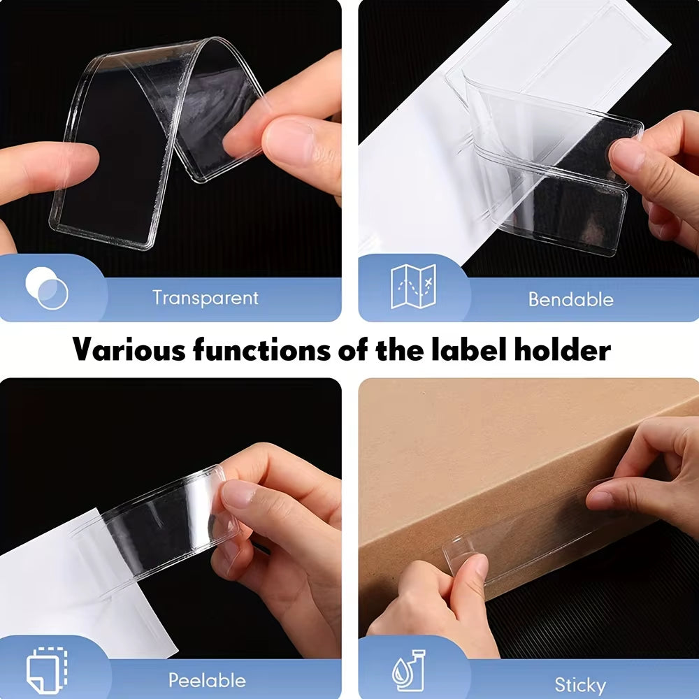 12Pcs Clear Adhesive Shelf Tag Pockets Index Card Label Holders for Organizing Classify Items Stationery Office Supplies