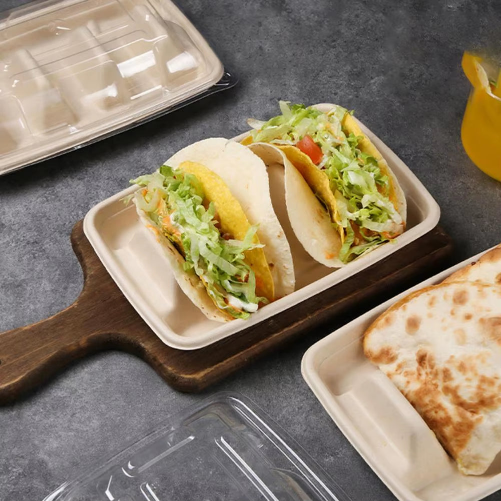 10Pcs Disposable Taco Holders Tray Holder with Dividers Eco-Friendly Taco Plates Packaging Box Event Taco Bar Serving Set