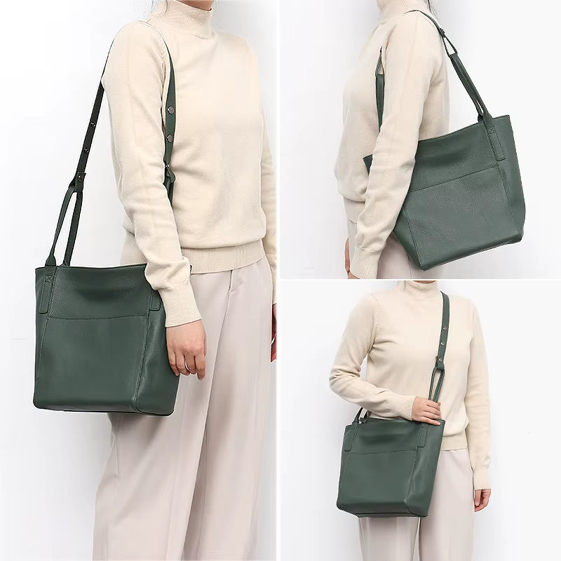 SC Luxury Genuine Leather Tote for Women Brand Design Large Shoulder Bag Bucket Soft Natural Cowhide Female Daily Hobo Crossbody