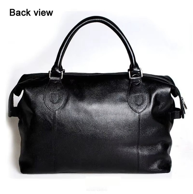 Fashion Genuine Leather Travel Bag Men'S Luggage Bags Large Male Duffle Bag Weekend Women Shoulder Bag Big Tote Handbag Black