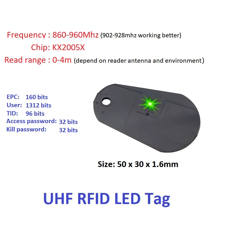 LED Indicator UHF RFID Tag 860-960Mhz 0-4M Read Range Ideal for Keychains, Asset Tracking, Books, Vehicles, Personal Item