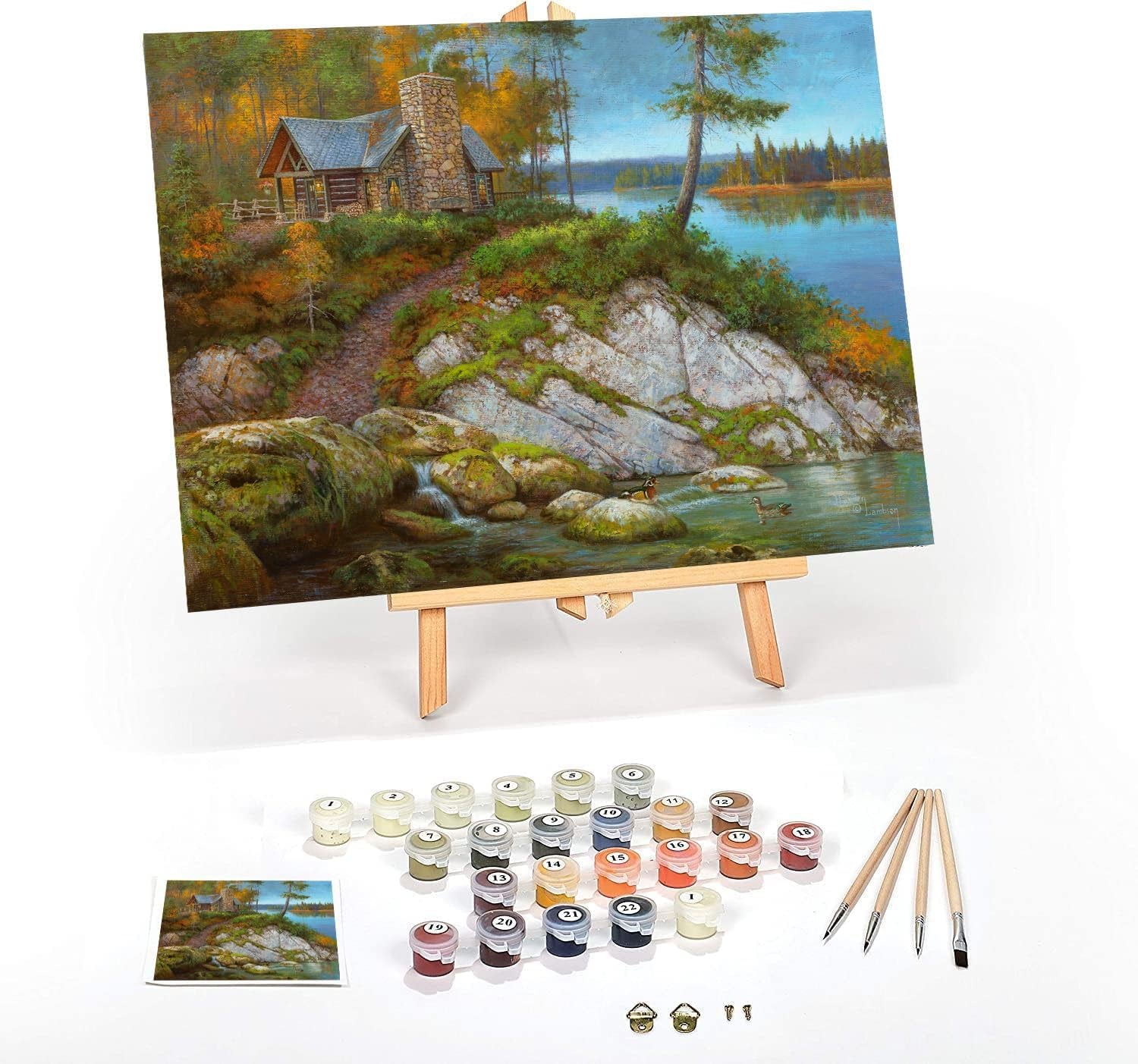 DIY Paint by Numbers Kit for Adults Framed Canvas Beginner to Advanced Paint by Numbers Kit Kits Include Acrylic Paint Set Brushes Tabletop Easel (Away from It All 16"X 20" Framed)