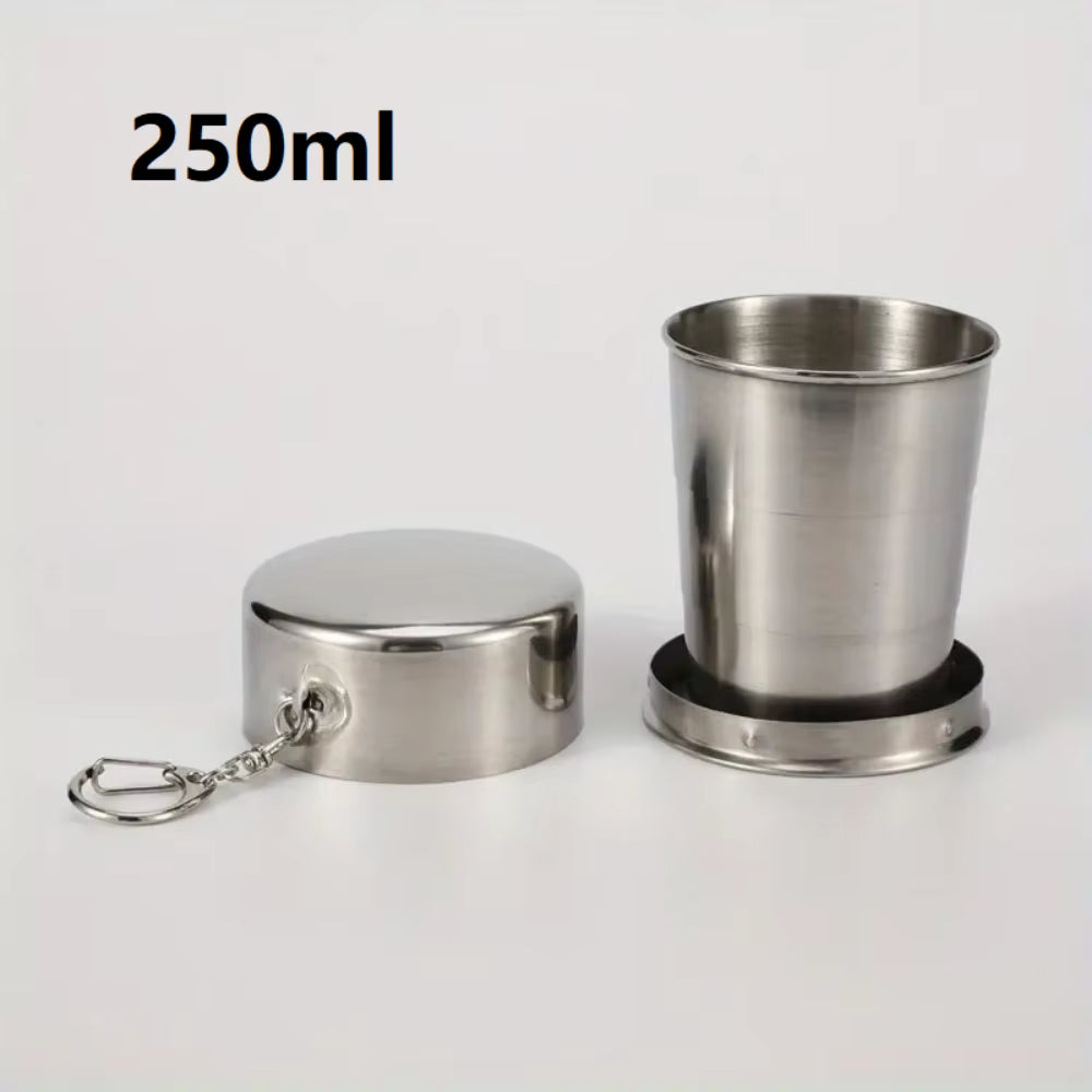 Portable Stainless Steel Folding Cup 70Ml / 150Ml / 250Ml for Outdoor Travel, Foldable and Stretchable for Hiking and Camping