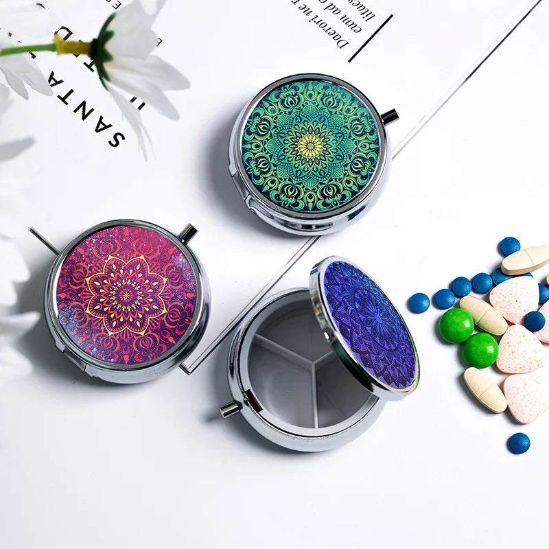 Circular Storage with 3 Compartments Single Compartment Metal Small Medicine Box Jewelry Box Foldable Portable Mini Medicine Box