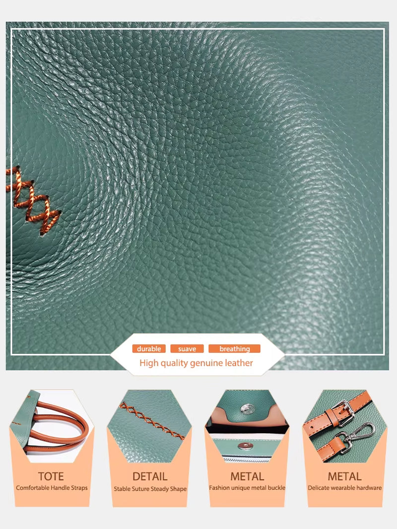 Zency Women'S Genuine Leather Shopper Bag Designer Shoulder Bags Handbag Large Bucket Bag Tote Cross Body 2024 Bolso De Mujer