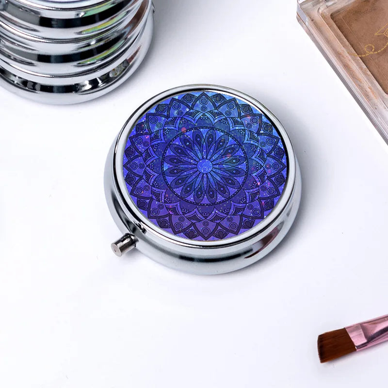 Circular Storage with 3 Compartments Single Compartment Metal Small Medicine Box Jewelry Box Foldable Portable Mini Medicine Box