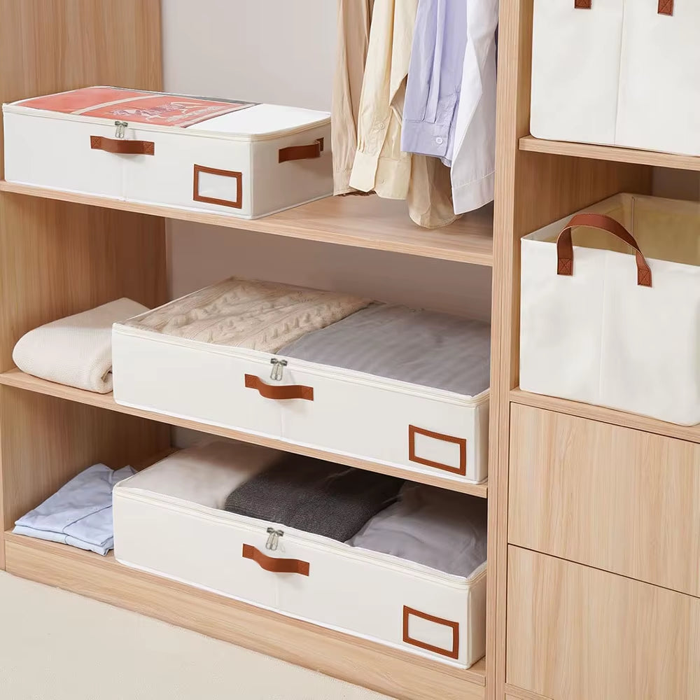 1Pc Quilt Storage Bag Large Capacity Foldable Clothes Storage Bag under the Bed Quilt Storage Box with Cover Wardrobe Organizer